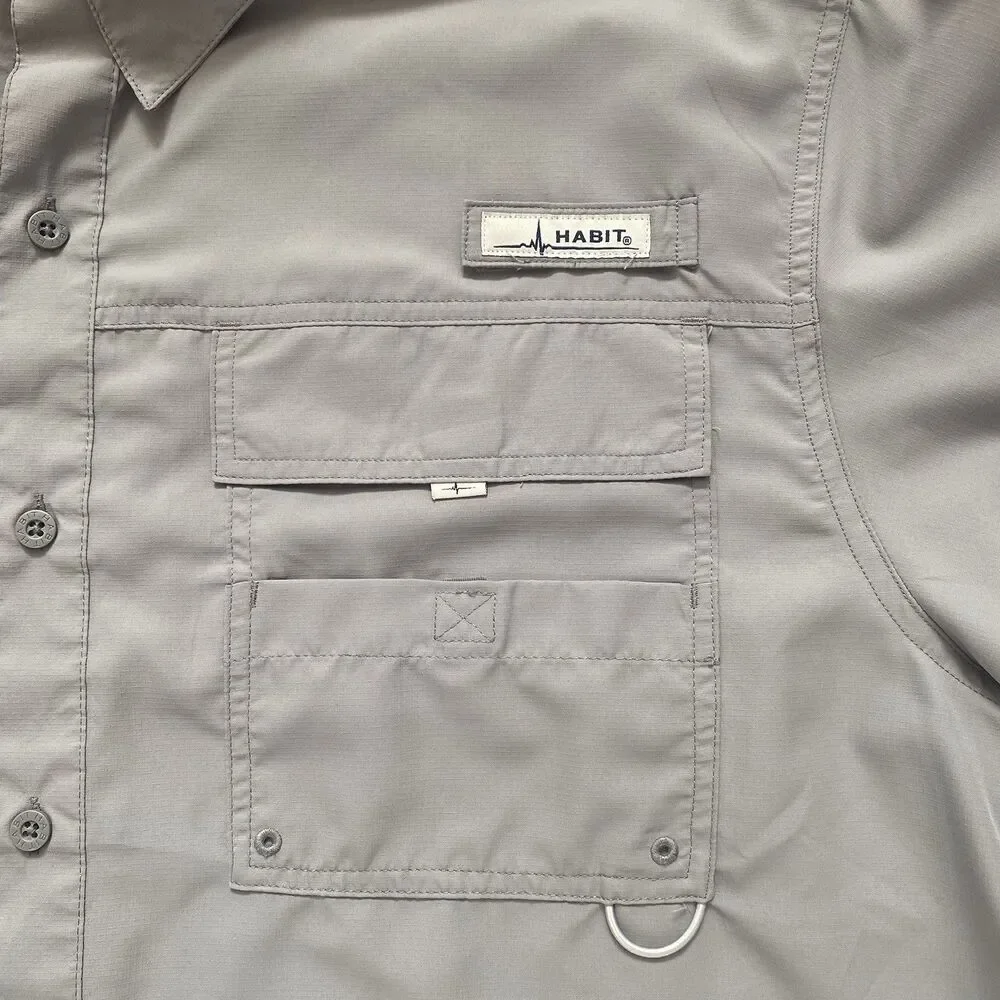 Habit Mens 2XL Gray Vented Outdoor UPF 40+ Long Sleeve Button-Up Fishing Shirt - Picture 9 of 16